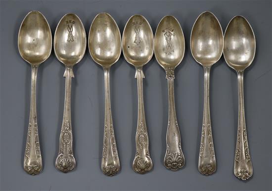 Seven assorted silver coffee spoons, 3 oz.